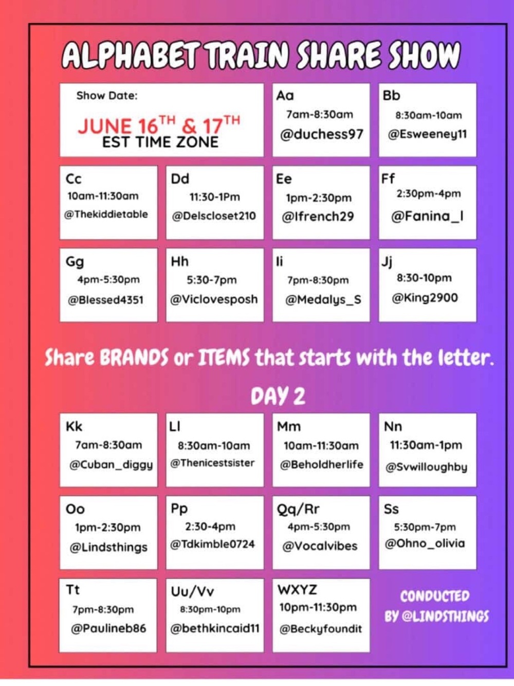 Alphabet Train Share Show Flyer - Gradient Pink & Purple